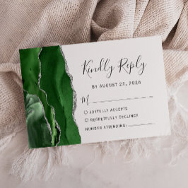 Tarjeta De Confirmación De Asistencia Boda Moderna de Caza Verde Plata Ágata