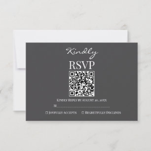 Tarjeta De Confirmación De Asistencia Boda moderna de gris carbón y blanco
