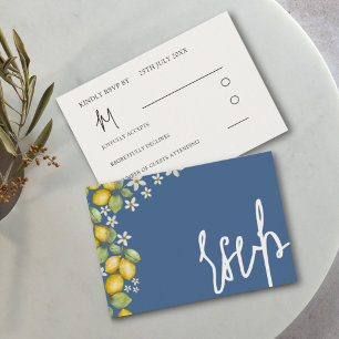 Tarjeta De Confirmación De Asistencia Boda moderna de limones azules y amarillos