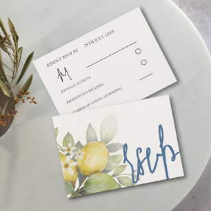 Tarjeta De Confirmación De Asistencia Boda moderna de limones azules y amarillos