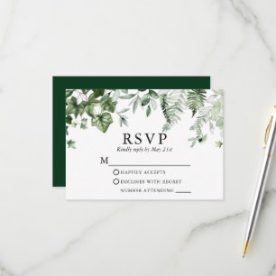 Tarjeta De Confirmación De Asistencia Boda moderna elegante con hiedra botánica verde