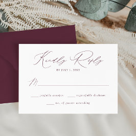 Tarjeta De Confirmación De Asistencia Boda moderna elegante con letra morada