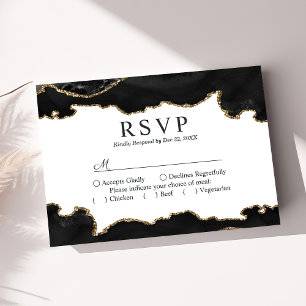 Tarjeta De Confirmación De Asistencia Boda moderna elegante de mármol ágata negro y dora