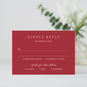 Tarjeta De Confirmación De Asistencia Boda moderna elegante rubí rojo