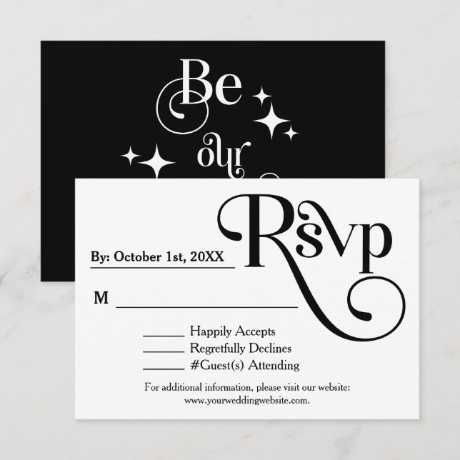 Tarjeta De Confirmación De Asistencia Boda moderna en blanco y negro "Sé nuestro invitad (Anverso / Reverso)