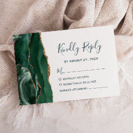 Tarjeta De Confirmación De Asistencia Boda Moderna Esmeralda Oro Ágata Verde Script