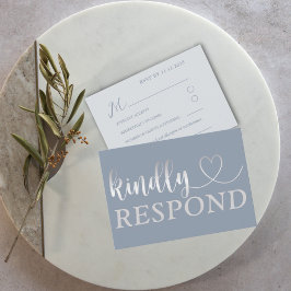 Tarjeta De Confirmación De Asistencia Boda Moderna Faux Plata y Azul Polvoriento 