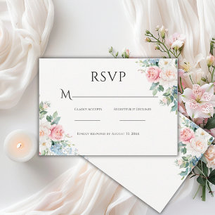 Tarjeta De Confirmación De Asistencia Boda moderna floral simple rosa y azul