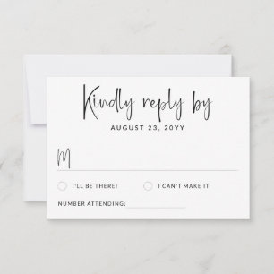 Tarjeta De Confirmación De Asistencia Boda moderna informal con guión blanco y negro