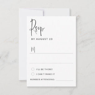 Tarjeta De Confirmación De Asistencia Boda moderna informal con guión blanco y negro