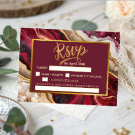 Tarjeta De Confirmación De Asistencia Boda moderna mármol burgundy chic oro 