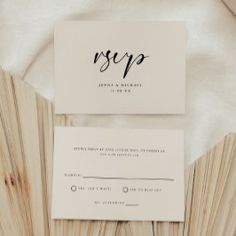 Tarjeta De Confirmación De Asistencia Boda Moderna Minimalista Beige con Letra Script