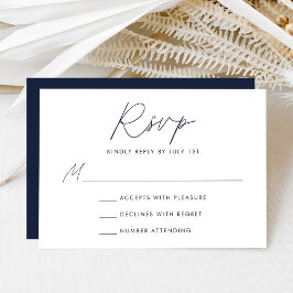 Tarjeta De Confirmación De Asistencia Boda moderna minimalista con guión Navy