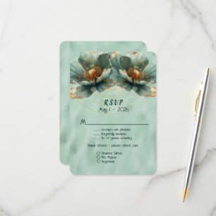 Tarjeta De Confirmación De Asistencia Boda Moderna Minimalista Esmeralda y Oro