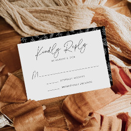 Tarjeta De Confirmación De Asistencia Boda moderno botánico negro y blanco