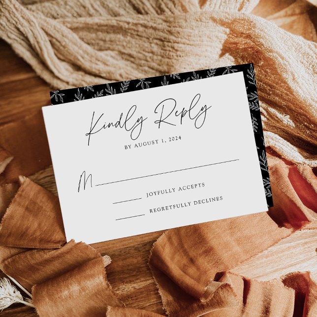 Tarjeta De Confirmación De Asistencia Boda moderno botánico negro y blanco (Subido por el creador)