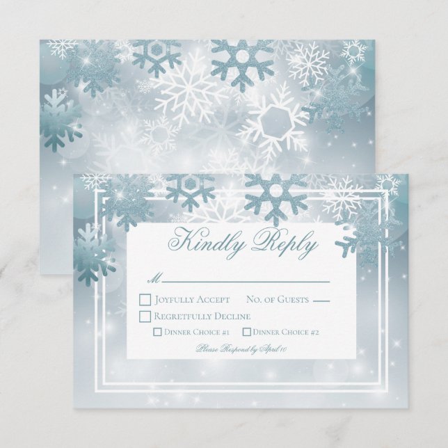 Tarjeta De Confirmación De Asistencia Boda moderno con copo de nieve azul y turbio (Anverso / Reverso)