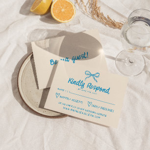 Tarjeta De Confirmación De Asistencia Boda moderno con retro azul dibujado a mano