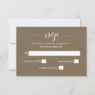 Tarjeta De Confirmación De Asistencia Boda moderno de caligrafía simple de color marrón 
