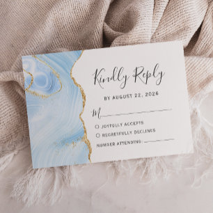 Tarjeta De Confirmación De Asistencia Boda moderno de edad de color azul de oro para beb