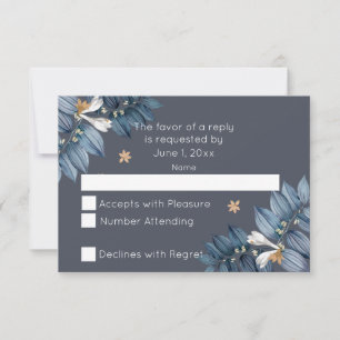 Tarjeta De Confirmación De Asistencia Boda moderno de flores blancas de hojas azules
