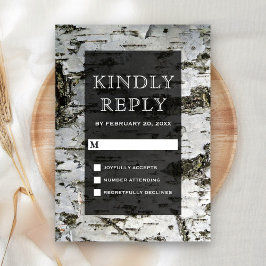 Tarjeta De Confirmación De Asistencia Boda moderno de la corteza de árbol de birco rústi