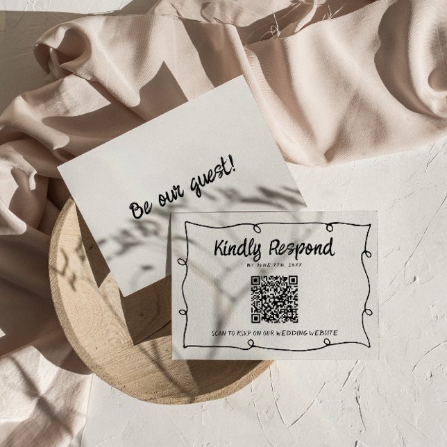 Tarjeta De Confirmación De Asistencia Boda moderno de marco retro escrito con código QR (Subido por el creador)
