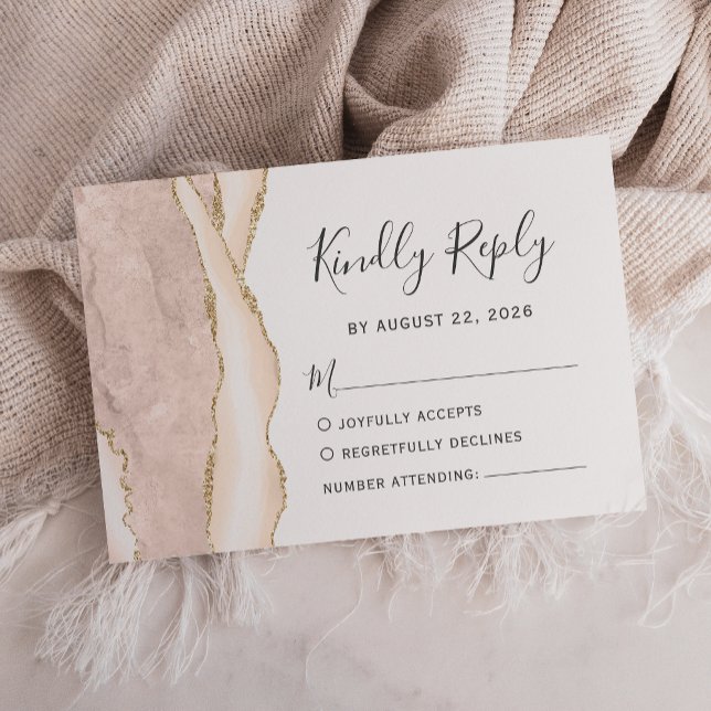 Tarjeta De Confirmación De Asistencia Boda moderno de marfil Gold Agate (Subido por el creador)