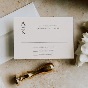Tarjeta De Confirmación De Asistencia Boda moderno de mezcla de crema gris y monograma