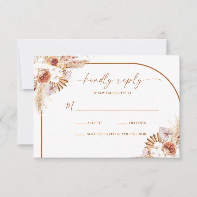 Tarjeta De Confirmación De Asistencia Boda moderno de Pampas Grass Boho Terracotta (Anverso)