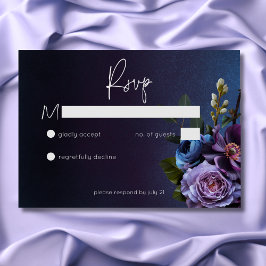 Tarjeta De Confirmación De Asistencia Boda moderno floral de lavanda azul oscuro Moody