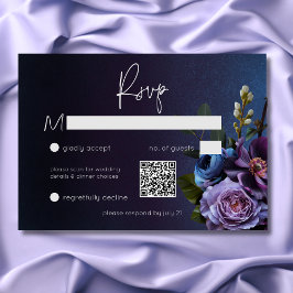 Tarjeta De Confirmación De Asistencia Boda moderno floral de lavanda azul oscuro Moody