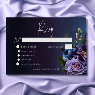 Tarjeta De Confirmación De Asistencia Boda moderno floral de lavanda azul oscuro Moody