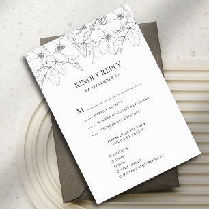 Tarjeta De Confirmación De Asistencia Boda moderno floral Minimalista blanco y negro