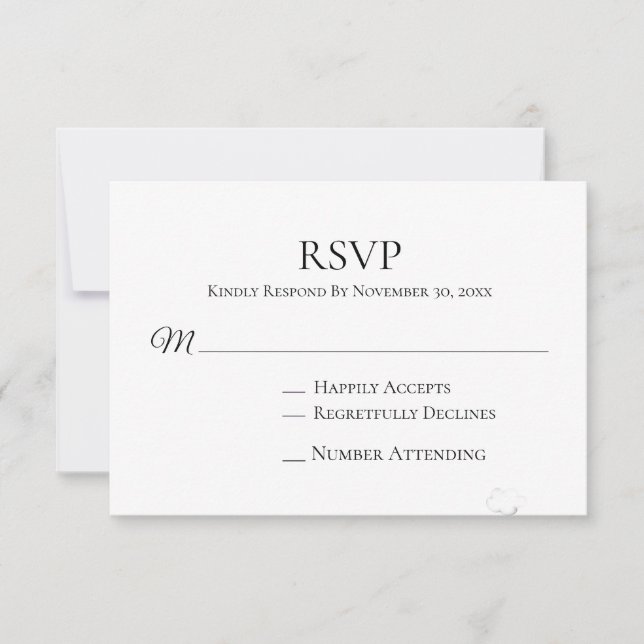 Tarjeta De Confirmación De Asistencia *~* Boda moderno minimo blanco negro (Anverso)