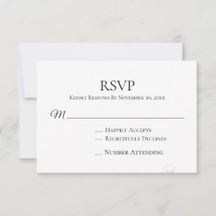 Tarjeta De Confirmación De Asistencia *~* Boda moderno minimo blanco negro