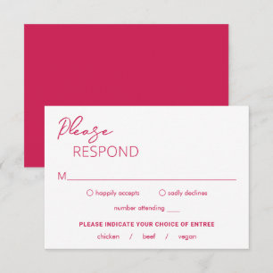 Tarjeta De Confirmación De Asistencia Boda moderno mínimo de color rosa caliente