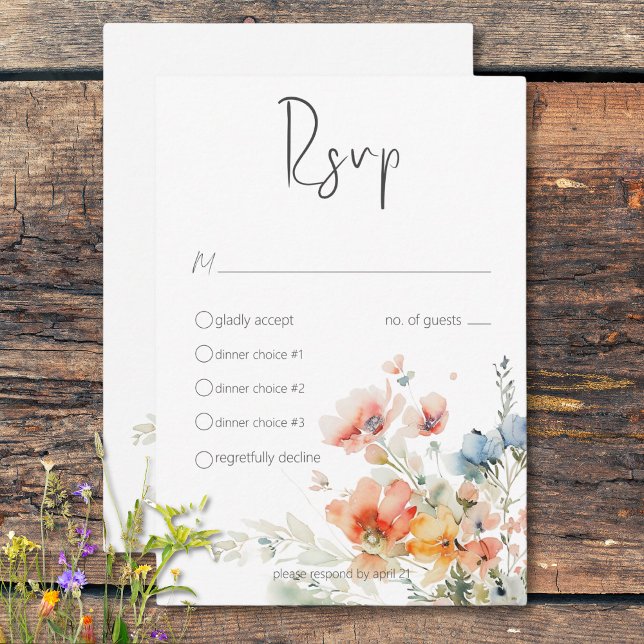 Tarjeta De Confirmación De Asistencia Boda moderno Pastel Loose Wildflowers (Pastel Loose Wildflowers Modern Wedding RSVP Card)