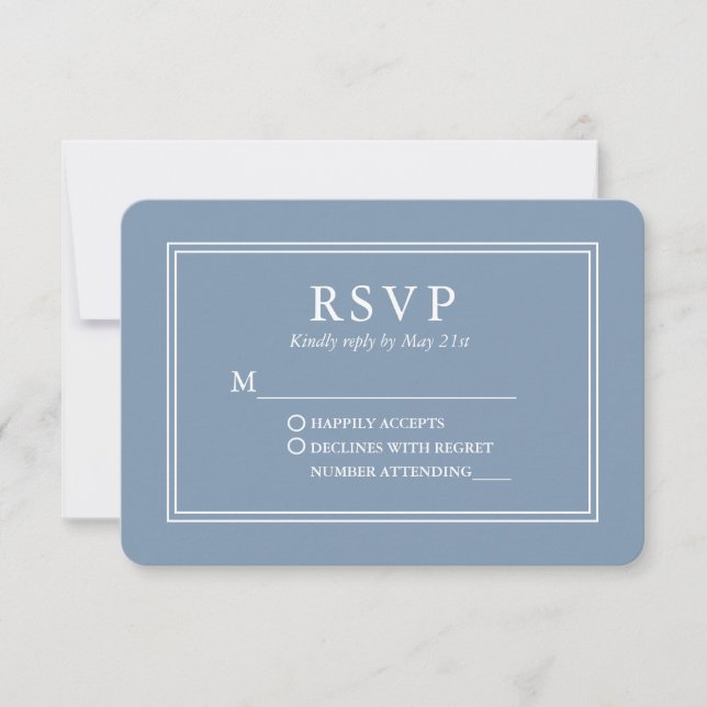 Tarjeta De Confirmación De Asistencia Boda moderno y elegante Dusty Blue (Anverso)