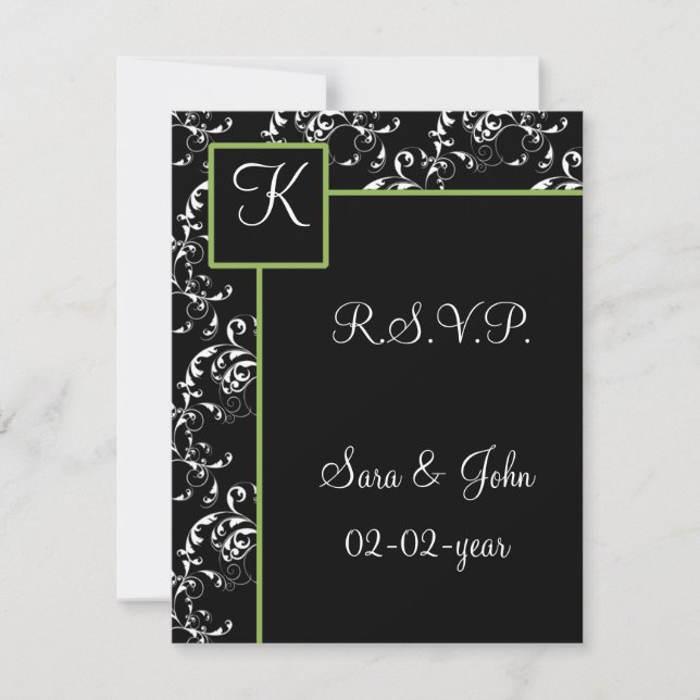 Tarjeta De Confirmación De Asistencia Boda Monogram damask R.S.V.P (Anverso)