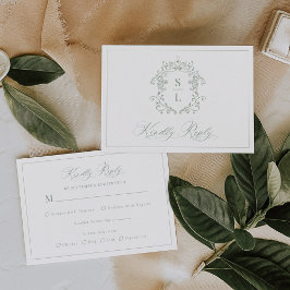 Tarjeta De Confirmación De Asistencia Boda Monograma Cresta Barroca Elegante Verde Salvi