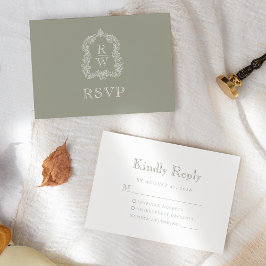Tarjeta De Confirmación De Asistencia Boda Monograma Cresta Verde Salvia