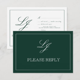 Tarjeta De Confirmación De Asistencia Boda monograma de caligrafía verde esmeralda clási
