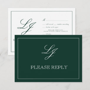 Tarjeta De Confirmación De Asistencia Boda monograma de caligrafía verde esmeralda clási