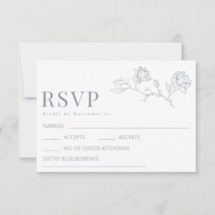 Tarjeta De Confirmación De Asistencia Boda Monograma de Dusty Blue Floral Bride Groom