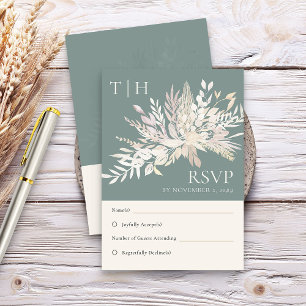 Tarjeta De Confirmación De Asistencia Boda Monograma de Foliaje Botánico Verde Salvia