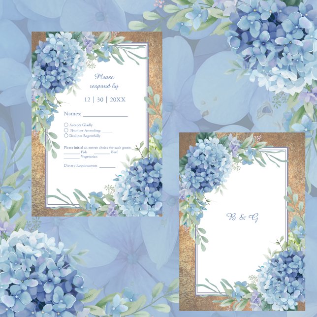Tarjeta De Confirmación De Asistencia Boda Monograma de Hidrangea Azul Romántica (Subido por el creador)