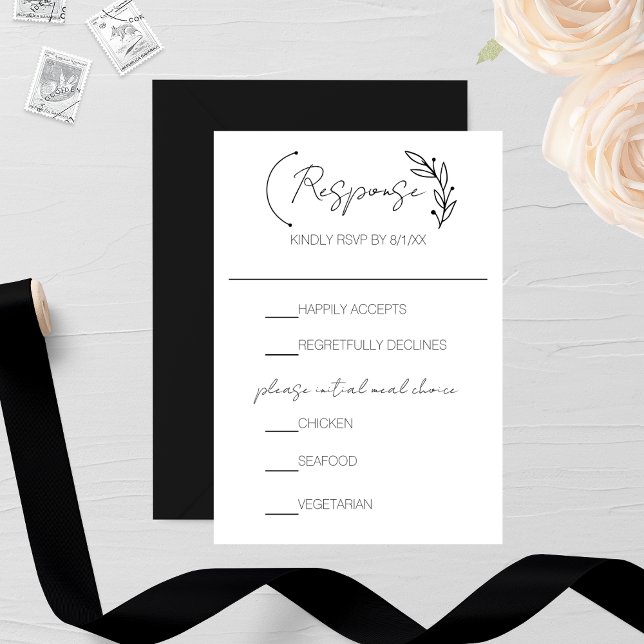 Tarjeta De Confirmación De Asistencia Boda Monograma de hoja de Moda moderna (Subido por el creador)