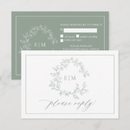 Tarjeta De Confirmación De Asistencia Boda Monograma del Escudo de Leafy Verde Sage