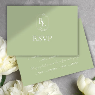 Tarjeta De Confirmación De Asistencia Boda Monograma Floral Verde y Blanco de la Casa RS